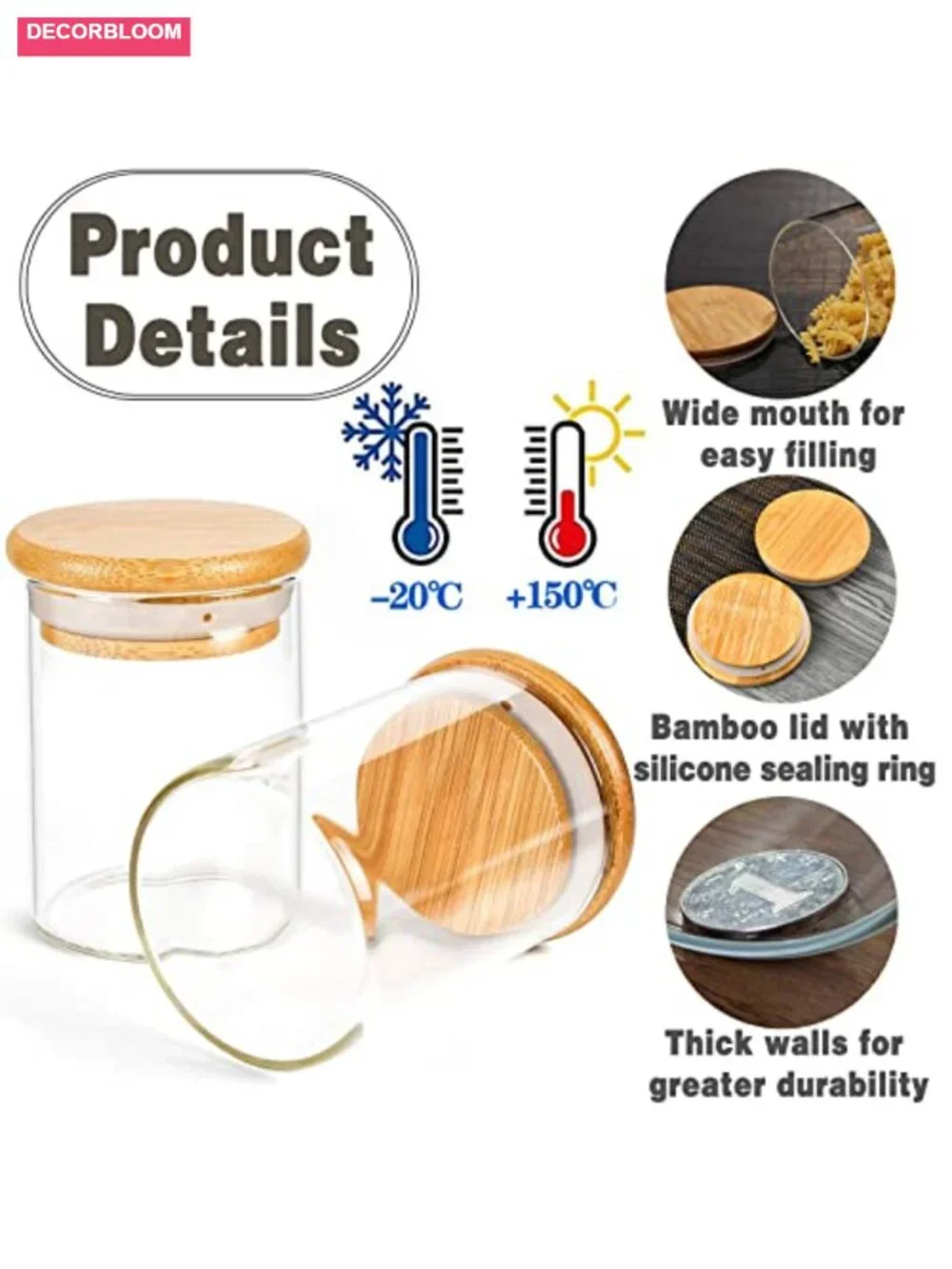 12 Pcs Glass Spice Jars with Bamboo Airtight Lids and Labels